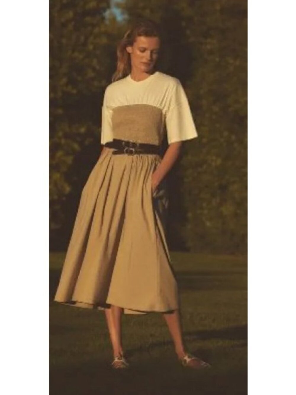 Maeve Anthropologie Tan White Lilou Twofer Midi Dress, Size M - Picture 2 of 9